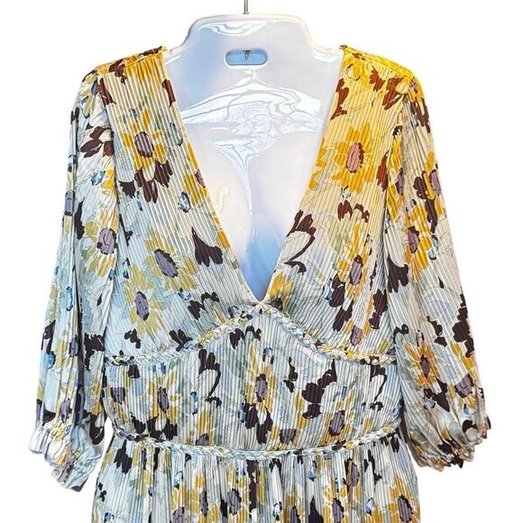 New Polo by Ralph Lauren Buttercup Satin Floral Plissé Pleated Midi Dress Sz 4 - Picture 3 of 13